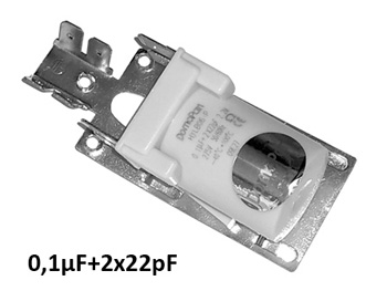 Кондензатор 0,1μF+2x22pF, планка, филтър, универсален