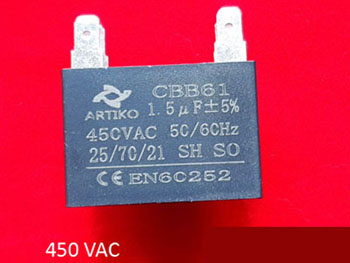 Кондензатор за климатик   1,5μF, 400V, ±5%, квадратен, с кабелни обувки